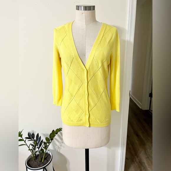 New York & Co Yellow Diamond Pattern Cardigan, M - Picture 1 of 3